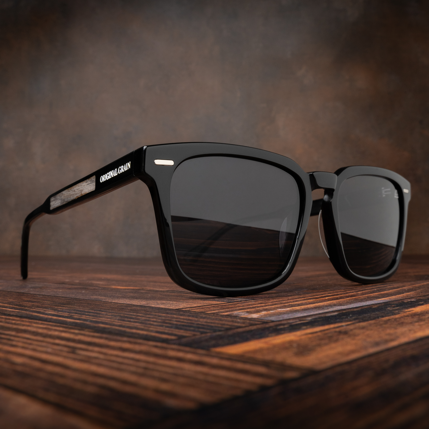 Sunset Walnut Shiny Black Sunglasses